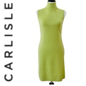 Carlisle Womens Green Sleeveless Turtleneck Merino Wool Knit dress size small